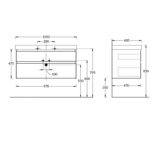 Тумба подвесная Kerama Marazzi Cubo 100 см с ящиками мальва матовая CUB.100.2\MAL