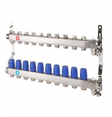 Коллекторная группа Hogert Premium 1 x 3/4 EK 10 выходов без расходомеров с дренажным краном и воздухоотводчиком HOGMS61006