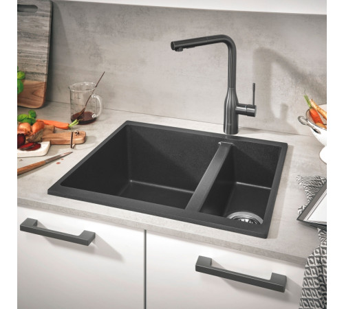 Мойка кухонная композитная GROHE K500 2 чаши 555x460 мм черный гранит 31648AP0