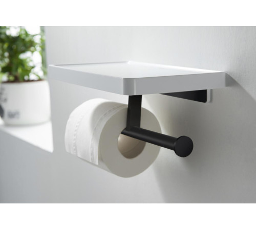 Бумагодержатель двойной с полкой Aquanet Europa матовый черный AQ4919MB