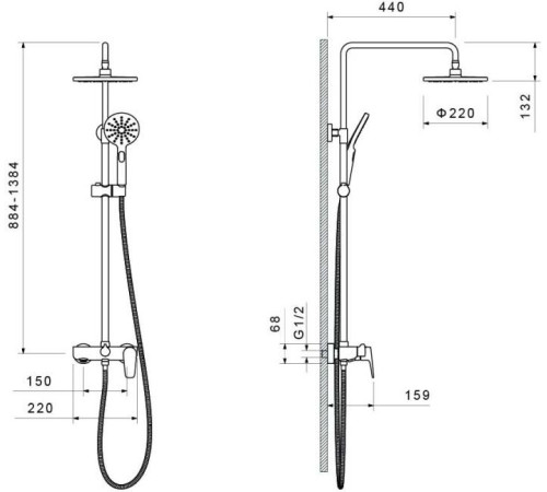 Душевая система со смесителем для ванны Aquanet Бетта 220 мм хром AQ2140CR