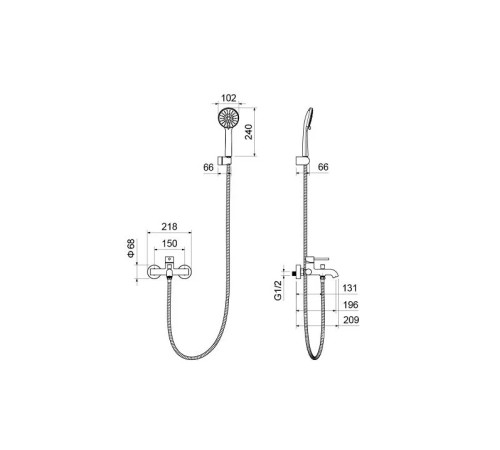 Смеситель для ванны Aquanet Европа с душевым набором 3jet оружейная сталь AQ1349BGM