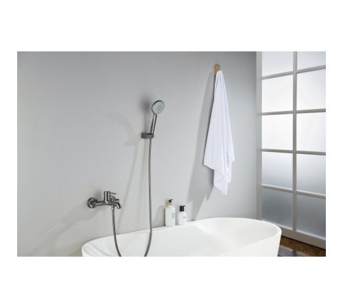 Смеситель для ванны Aquanet Европа с душевым набором 3jet оружейная сталь AQ1349BGM