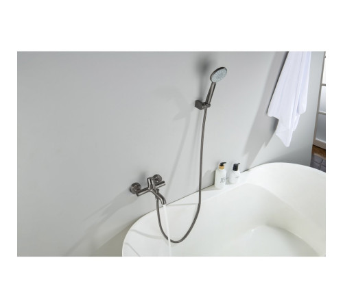 Смеситель для ванны Aquanet Европа с душевым набором 3jet оружейная сталь AQ1349BGM