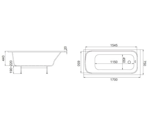 Ванна акриловая Jacob Delafon Odeon Rive Gauche 170x70 см E6D367RU-00