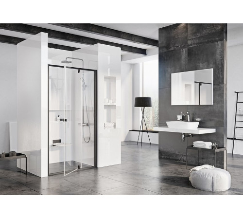 Душевая дверь двухэлементная Ravak Pivot PDOP2-100 черный транспарент 03GA0300Z1