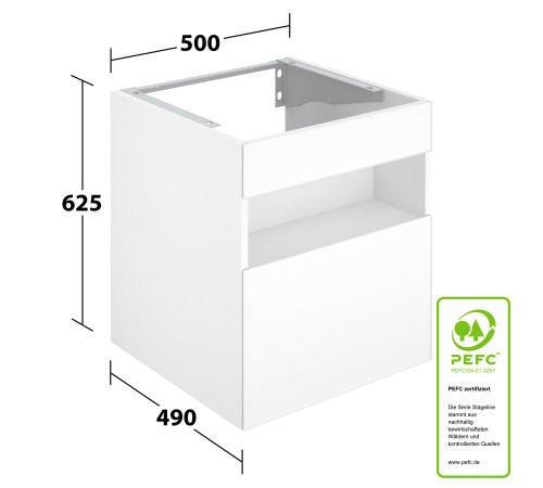 Тумба под умывальник KEUCO Stageline 800x550x490 мм 1 ящик подсветка розетка USB Вулканит 32864970100