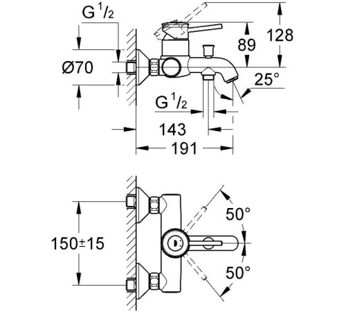 Смеситель для ванны GROHE BauClassic хром 32865000