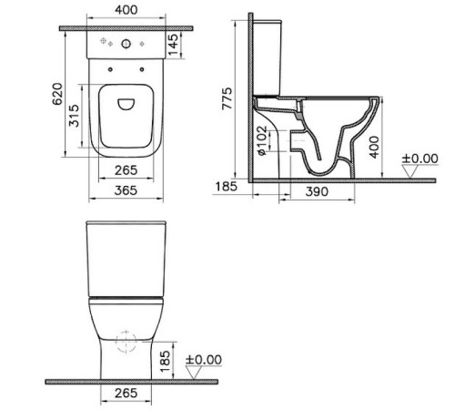 Унитаз напольный безободковый VitrA Integra Square Open-Back с тонким сиденьем микролифт 9833B003-7205