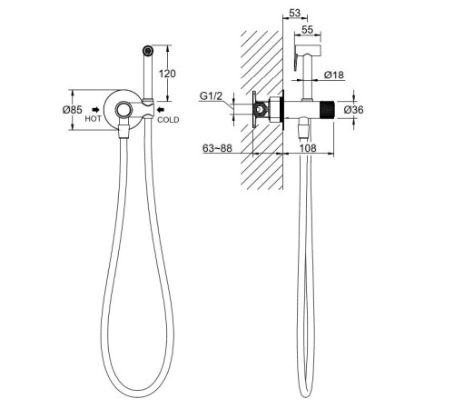 Комплект для гигиенического душа встроенный Aquatek Бетта Select оружейная сталь AQ1023BGM