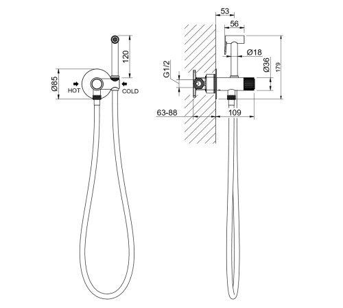 Комплект для гигиенического душа встроенный Aquatek Бетта Select оружейная сталь AQ1023BGM