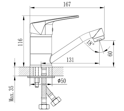 Смеситель для мойки TopZero D40-22 однорычажный с поворотным изливом 150 мм хром D40-22