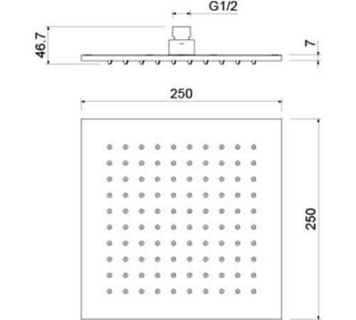 Верхний душ Aquanet AQ2076CR квадратный 250х250х7 мм хром AQ2076CR
