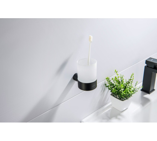 Стакан с держателем Aquatek Лира матовый черный AQ4404MB