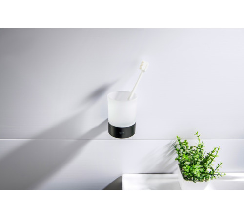 Стакан с держателем Aquatek Лира матовый черный AQ4404MB