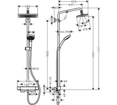 Душевая система Hansgrohe Croma E 280 Showerpipe 1jet хром 27630000