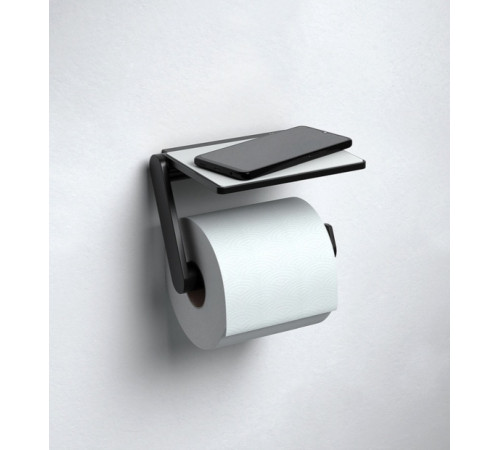 Держатель для туалетной бумаги KEUCO PLAN с полочкой без крышки черный матовый 14973370000