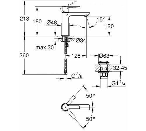 Смеситель для раковины GROHE Lineare S-Size с донным клапаном хром 23106001