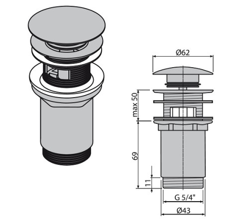 Слив для умывальника RAVAK Click-Clack черный X01748
