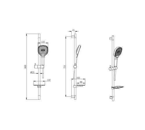 Душевой гарнитур Aquanet Вега 3jet 73 см матовый черный AQ2021MB