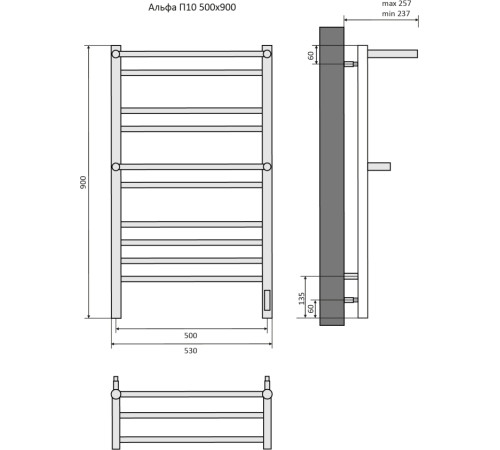 Полотенцесушитель электрический Aquatek Альфа П10 500х900 мм черный муар AQ EL RRP1090BL