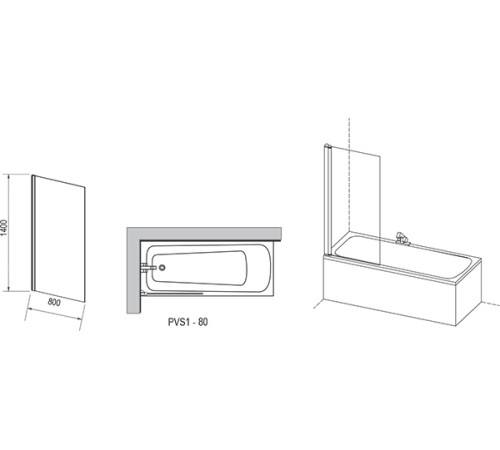 Шторка для ванны RAVAK Pivot PVS1-80 черная транспарент 79840300Z1