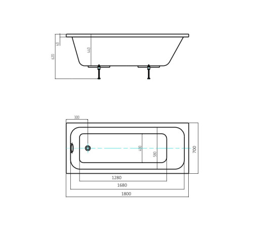 Ванна акриловая Triton Мия 180х70 см прямоугольная MIY180-0000007