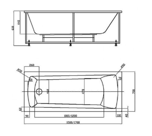 Ванна акриловая Aquatek Либра 150х70 см LIB150-0000053