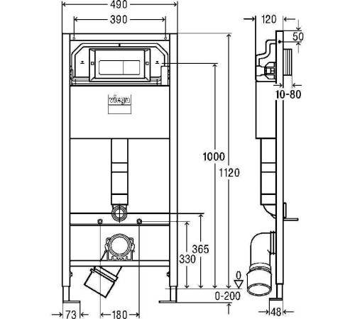 Комплект инсталляция Viega Prevista Dry 1120x490 мм крепления панель Visign for Life 5 8524.10 792824