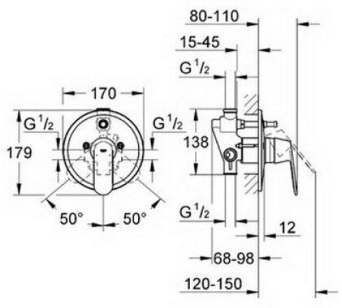 Смеситель для ванны GROHE Eurosmart Cosmopolitan комплект внешняя и встраиваемая части хром 32879000
