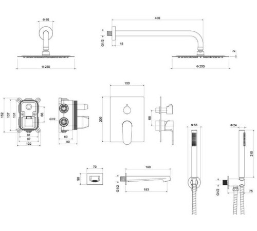 Душевой комплект 4 в 1 Aquanet Oberon 3 режима хром AQ1273CR