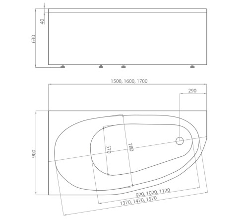 Ванна акриловая 1Marka Дива 150х90 см левая DIV150-0000001