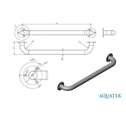 Поручень прямой настенный Топ-Поручень ППН-02 500 мм POR-0000001
