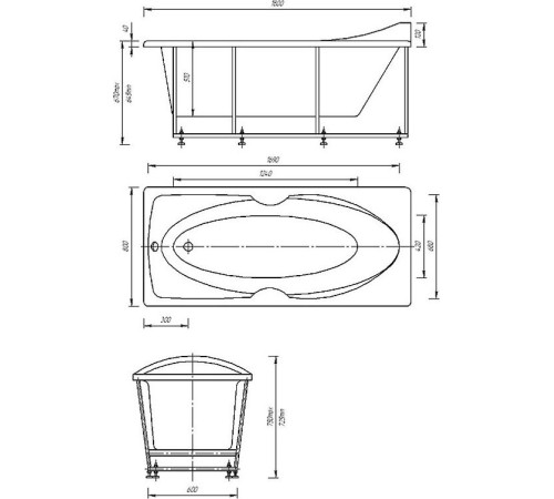 Ванна акриловая Радомир Европа 180x80 см слив слева с фронтальным экраном EVR180-0000041