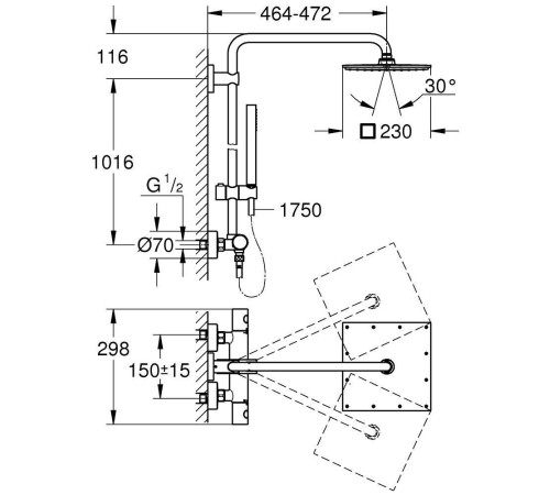 Душевая система GROHE Euphoria Cube 230 с термостатическим смесителем хром 26187000