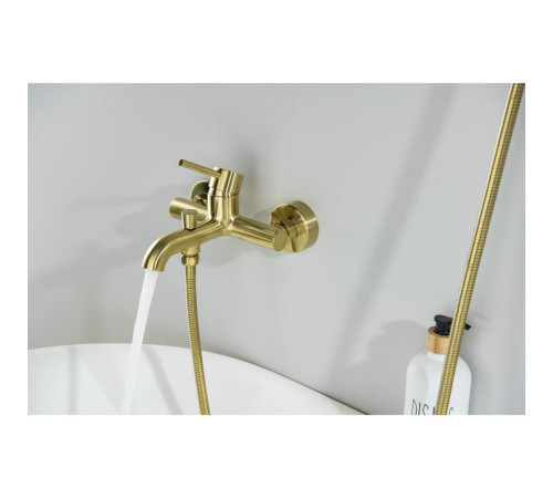 Смеситель для ванны Aquanet Европа с душевым набором 3jet шлифованное золото AQ1349BG