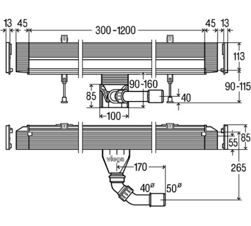 Душевой лоток в стену Viega Advantix Vario 300-1200 мм 736552