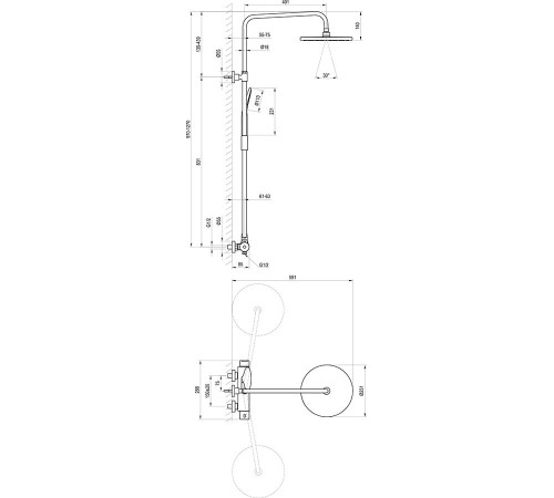 Душевая стойка RAVAK Dual DS 091.00 регулируемая X07P643