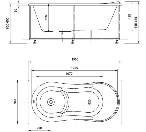 Ванна акриловая Radomir Афродита 150х75 см с фронтальным экраном слив слева AFR150-0000026