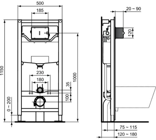 Комплект 4 в 1 Ideal Standard TESI унитаз T0079V1, сиденье T3527V1, инсталляция R020467, панель R0121AC T3868V1/121AC