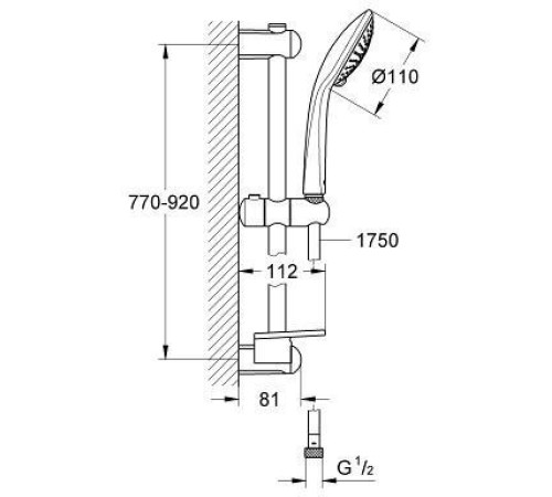Душевой гарнитур GROHE Euphoria Champagne 110 III штанга 900 мм шланг 1750 мм хром 27227001