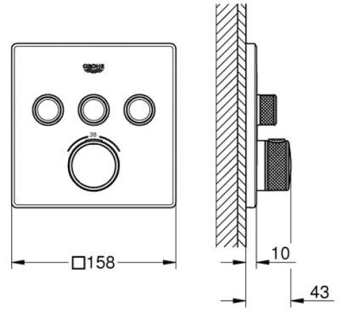 Термостат для душа GROHE Grohtherm SmartControl внешняя часть на 3 выхода хром 29126000