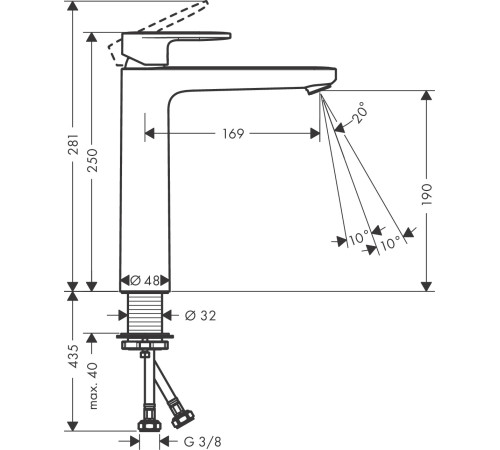 Смеситель для раковины Hansgrohe Vernis Blend 190 без донного клапана матовый черный 71582670