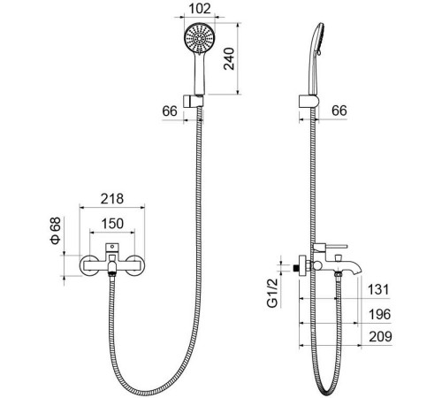 Смеситель для ванны Aquanet Европа с душевым набором 3jet шлифованное золото AQ1349BG