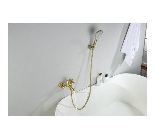 Смеситель для ванны Aquanet Европа с душевым набором 3jet шлифованное золото AQ1349BG