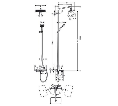 Душевая система Hansgrohe Croma E 280 Showerpipe 1jet хром 27687000