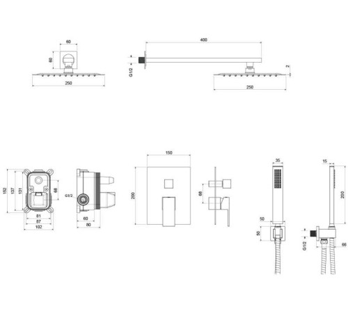 Душевой комплект 3 в 1 Aquanet Libra 2 режима AQ1672CR