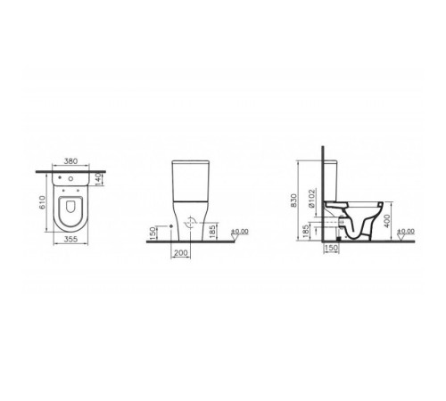 Комплект унитаз безободковый VitrA Zentrum с сиденьем микролифт 9824B003-7207