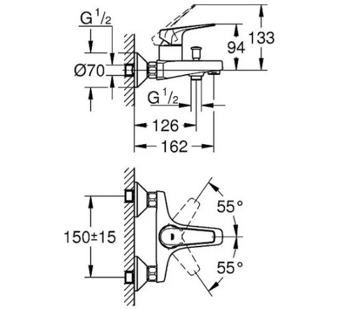 Смеситель для ванны GROHE BauFlow хром 23756000