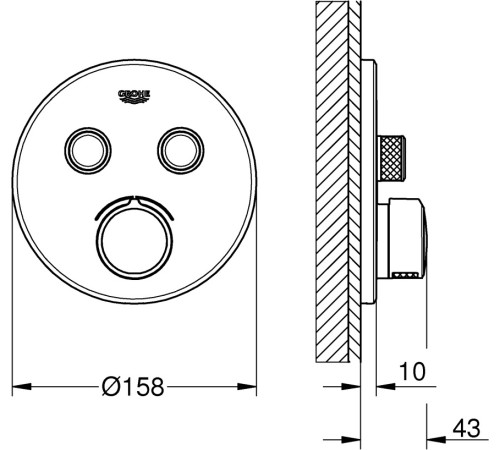 Смеситель для душа GROHE Grohtherm SmartControl внешняя часть на 2 выхода хром 29145000